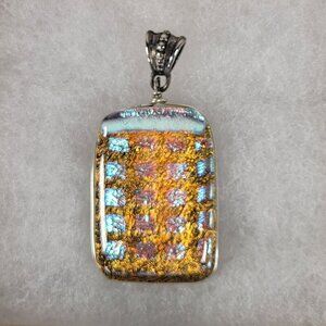 Rectangle Dichroic Glass Sterling Silver Bail Pendant Jewerly Crafting